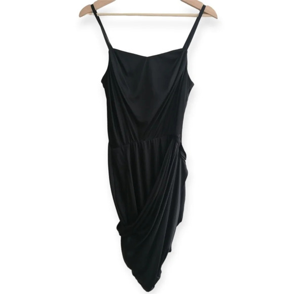 All Saints Kaya Drape Front Asymmetric Satin Black Mini Dress Spaghetti Straps 0 - Picture 16 of 16